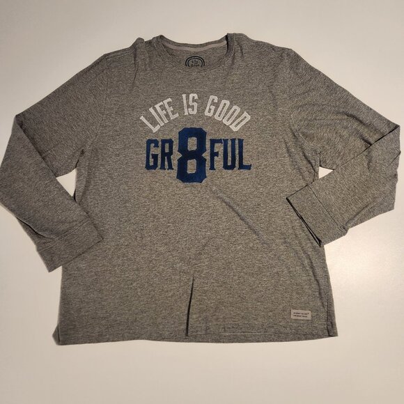 Life Is Good Long Sleeve T-Shirt "GR8FUL" Grateful Gray Heavyweight Mens XL - Picture 2 of 11